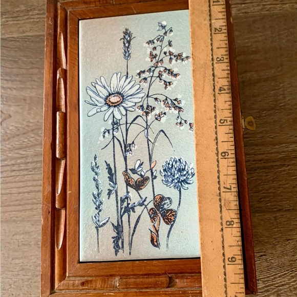 Vintage Wooden Jewelry Box With Ceramic Tile 4.5/6/10” - Picture 4 of 16